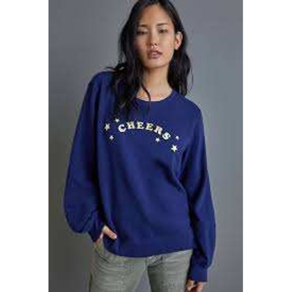 Anthropologie NEW Cheers Blue Star Graphic Oversized Sweatshirt XS Minimalist